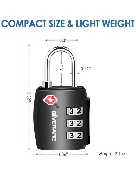 2 Candados de Equipaje GIVERARE TSA551 Combinación 3 Dígitos