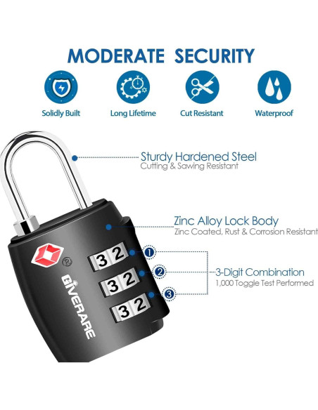 2 Candados de Equipaje GIVERARE TSA551 Combinación 3 Dígitos