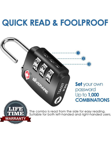 2 Candados de Equipaje GIVERARE TSA551 Combinación 3 Dígitos