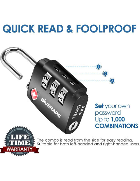 2 Candados de Equipaje GIVERARE TSA551 Combinación 3 Dígitos