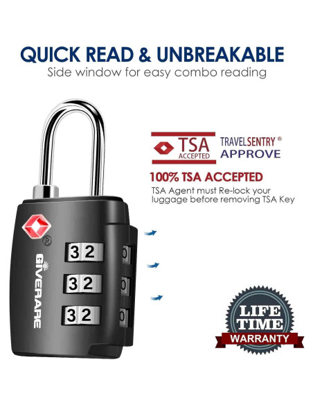 2 Candados de Equipaje GIVERARE TSA551 Combinación 3 Dígitos