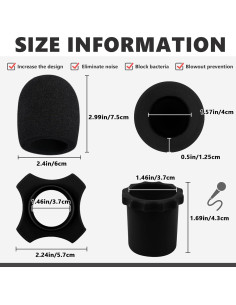 Flutesan 8 Set Fundas de Micrófono Espuma Antivibración Negro 2