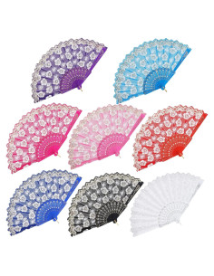 Abanicos Plegables Vintage BABEYOND 8pcs Floral Ciruelo