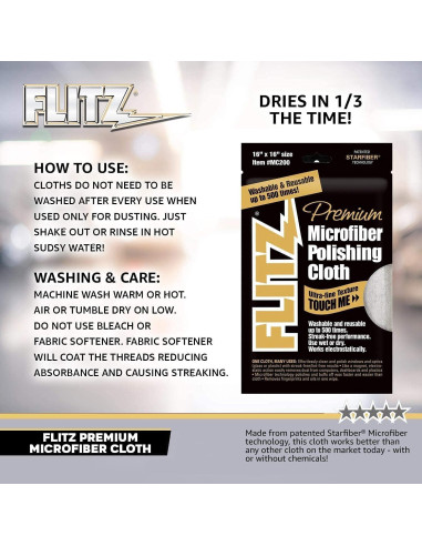 Paño de Limpieza de Microfibra Flitz 40.64x40.64cm Gris 4 Pzas