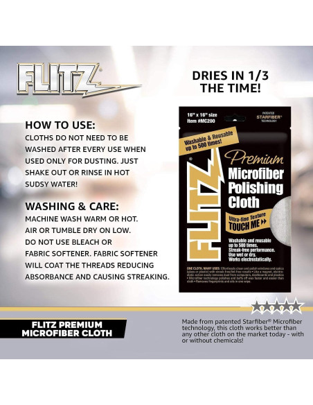 Paño de Limpieza de Microfibra Flitz 40.64x40.64cm Gris 4 Pzas