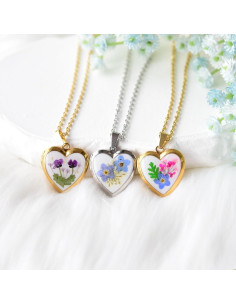 Collar Medallón Corazón Plata con Flores Prensadas - Regalo Mujer 2