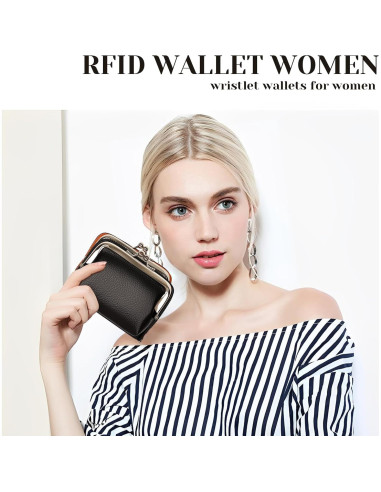 Cartera de Muñeca Huikeya Negra con Monedero y 9 Ranuras