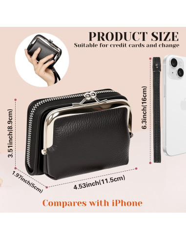 Cartera de Muñeca Huikeya Negra con Monedero y 9 Ranuras