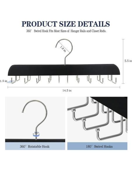 Perchero de Corbatas Fitnice de Madera Antideslizante 20 Ganchos