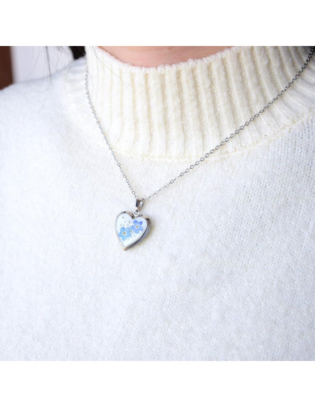 Collar Medallón Corazón Plata con Flores Prensadas - Regalo Mujer