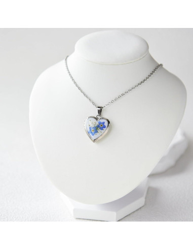 Collar Medallón Corazón Plata con Flores Prensadas - Regalo Mujer