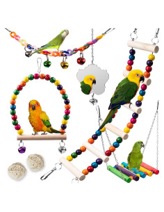 Juguetes para Aves JINJINANV 7 Piezas Madera Natural