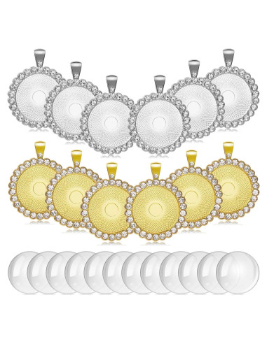 12 Bandejas de Colgante Redondas Jetec 25 mm con Cabochones