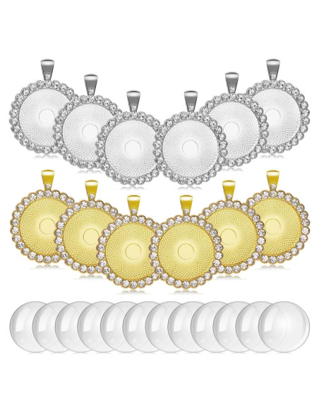 12 Bandejas de Colgante Redondas Jetec 25 mm con Cabochones