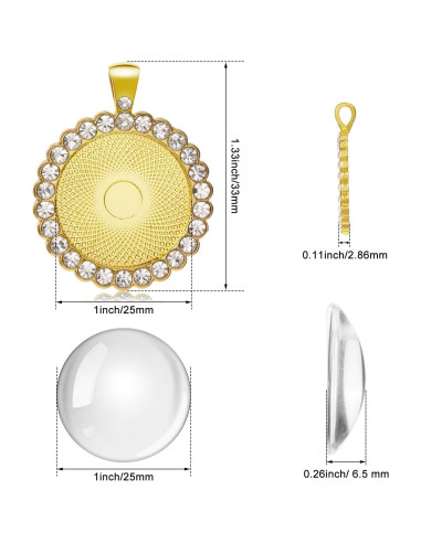 12 Bandejas de Colgante Redondas Jetec 25 mm con Cabochones