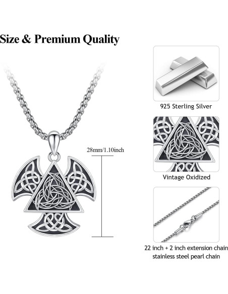 Collar Vikingo 925 Plata Esterlina Nudo Celta 28mm