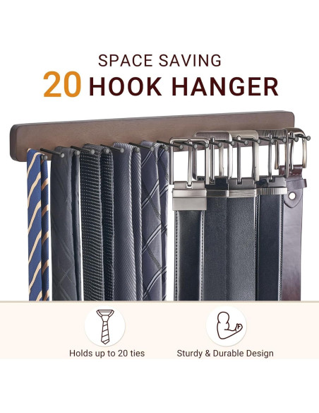 Soporte de Corbatas Mkono de Madera para 20 Cinturones y Bufandas