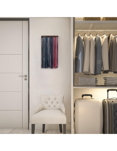 Soporte de Corbatas Mkono de Madera para 20 Cinturones y Bufandas