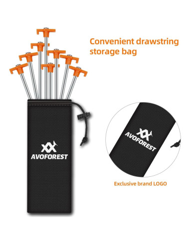 12 Estacas de Camping AVOFOREST 18 cm Antioxidante Naranja
