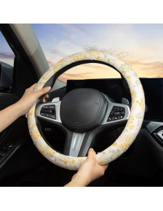 Cubierta de Volante Antideslizante Beige Bordado LAWHOWJIE 38 cm 2