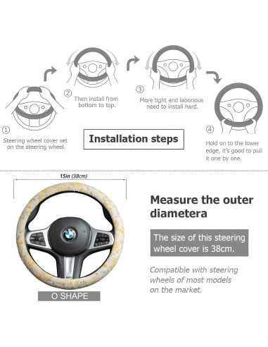 Cubierta de Volante Antideslizante Beige Bordado LAWHOWJIE 38 cm