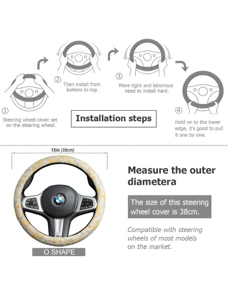 Cubierta de Volante Antideslizante Beige Bordado LAWHOWJIE 38 cm