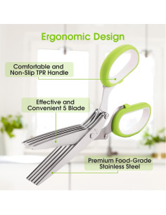 Tijeras de Hierbas HZXSDEG con 5 Cuchillas de Acero Inoxidable 2