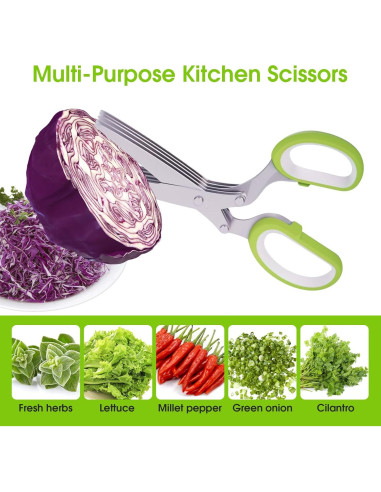 Tijeras de Hierbas HZXSDEG con 5 Cuchillas de Acero Inoxidable