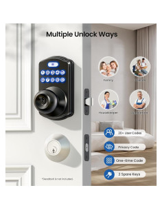 Cerradura Digital de Pomo Veise KS03, Teclado, Auto-bloqueo, Negro Mate 2