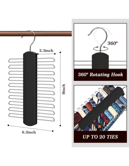 Soporte para Corbatas YYILIS 2 Paquete Madera Negro 360