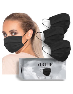 Mascarillas Faciales Desechables VIRTUE CODE 3 Capas - Negro