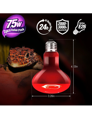 Lámpara de Calor Nocturna Roja LEOTERRA R80 para Reptiles 2PACK