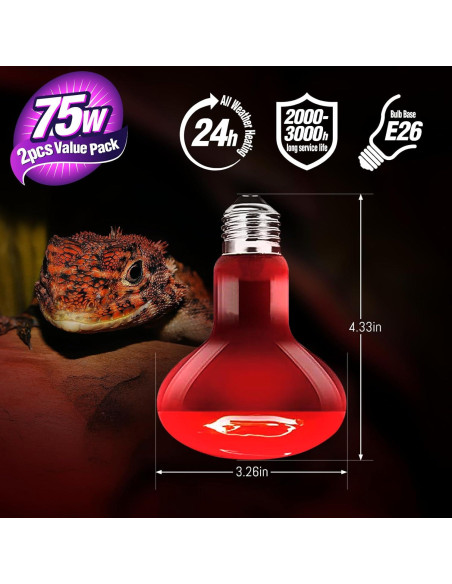 Lámpara de Calor Nocturna Roja LEOTERRA R80 para Reptiles 2PACK
