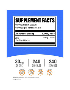 Cápsulas de Citrato de Zinc BulkSupplements 30mg 240 Conteo 2