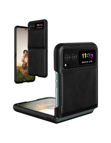 Funda de Cuero Foluu para Motorola Razr 2023 - Negro, Ultra Delgado