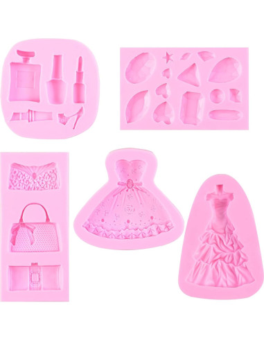 Moldes de Fondant de Silicona Muyulin - 5 Piezas para Pasteles