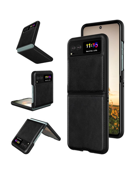 Funda de Cuero Foluu para Motorola Razr 2023 - Negro, Ultra Delgado
