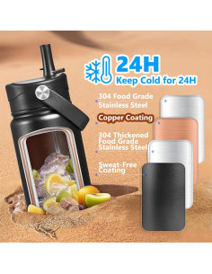 Botella de Agua Aislada EIPOSAU 24 oz Acero Inoxidable Negra 2