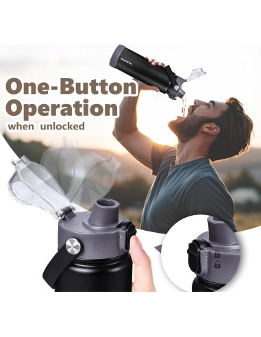 Botella de Agua Aislada EIPOSAU 24 oz Acero Inoxidable Negra