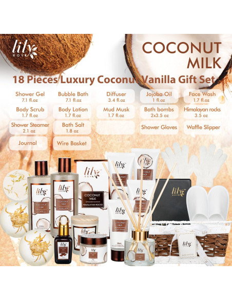 Canasta de Regalo Spa para Mujeres LILY ROY - 18 Pcs Cuidado Personal