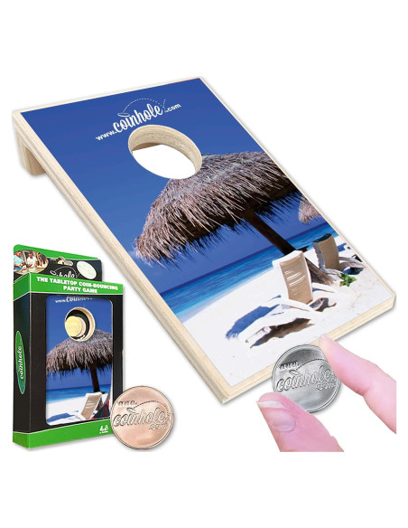 Juego de Mesa Coinhole Compacto de Madera - 2 Monedas Incluidas