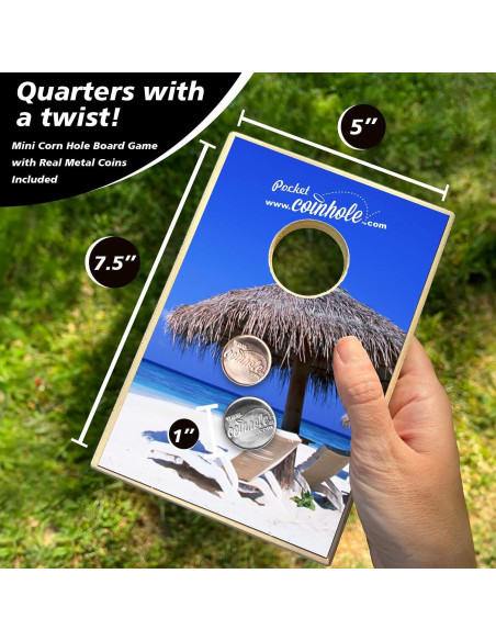Juego de Mesa Coinhole Compacto de Madera - 2 Monedas Incluidas