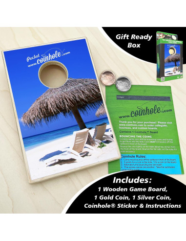 Juego de Mesa Coinhole Compacto de Madera - 2 Monedas Incluidas