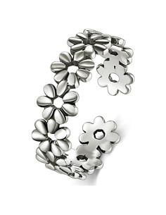 Anillo de Dedo de Flor Plateada BORUO - Plata Esterlina 925