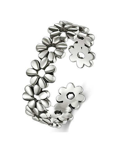 Anillo de Dedo de Flor Plateada BORUO - Plata Esterlina 925