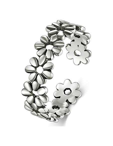 Anillo de Dedo de Flor Plateada BORUO - Plata Esterlina 925