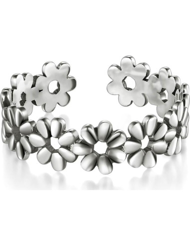 Anillo de Dedo de Flor Plateada BORUO - Plata Esterlina 925