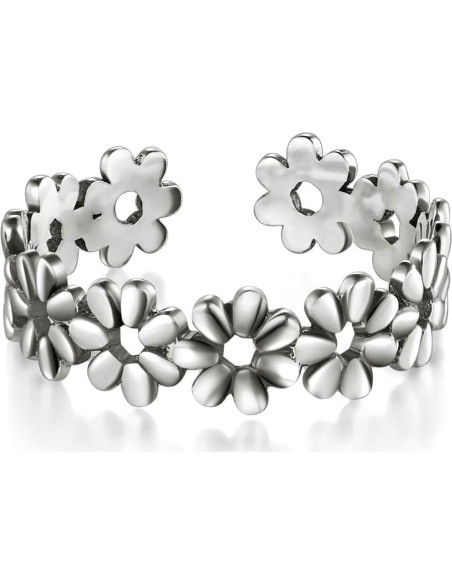 Anillo de Dedo de Flor Plateada BORUO - Plata Esterlina 925
