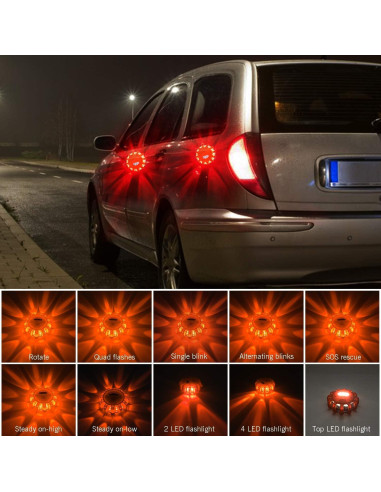 Baliza LED de Emergencia AK con Base Magnética y Gancho - 9 Modos