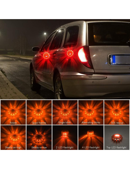 Baliza LED de Emergencia AK con Base Magnética y Gancho - 9 Modos